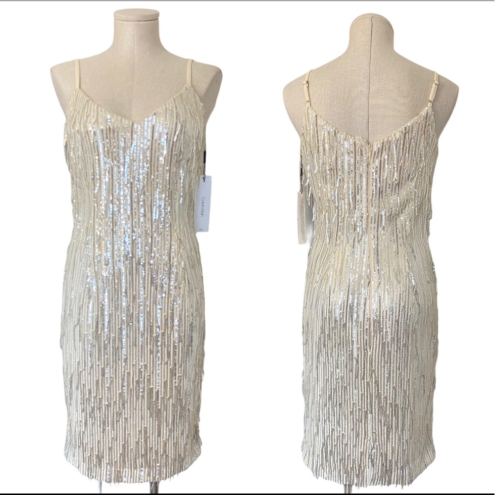 Calvin Klein Sequined Fringed Cocktail Dress NWT 6